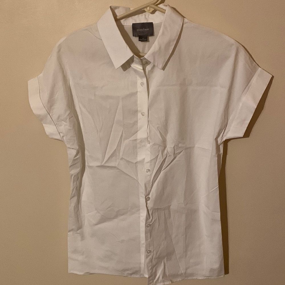 August 1 eight button down shirt sleeve white blouse